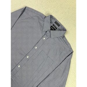 Neiman Marcus Shirt Mens 15 32/33 Blue Geometric Trim Fit Wrinkle Free Dress LS